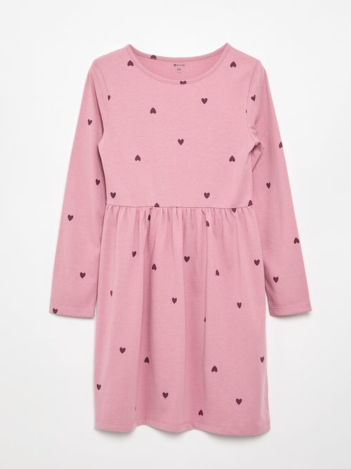 Vestido de manga larga de punto de algodón - Kiabi