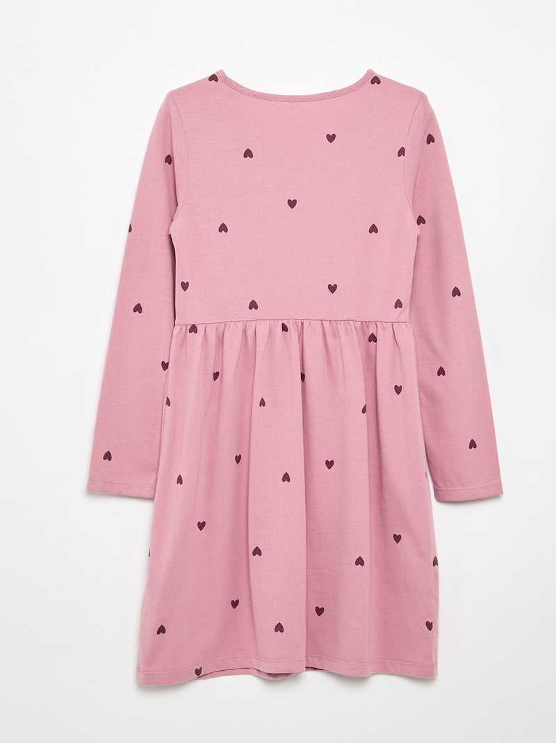 Vestido de manga larga de punto de algodón Rosa - Kiabi