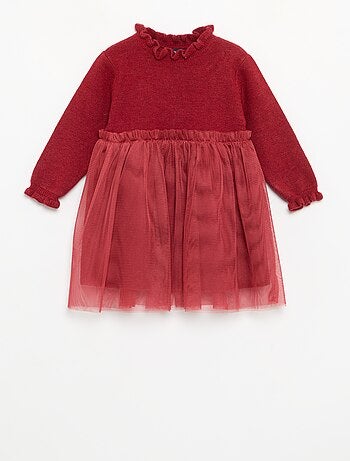 Vestido de manga larga de punto y tul