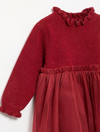 Vestido de manga larga de punto y tul