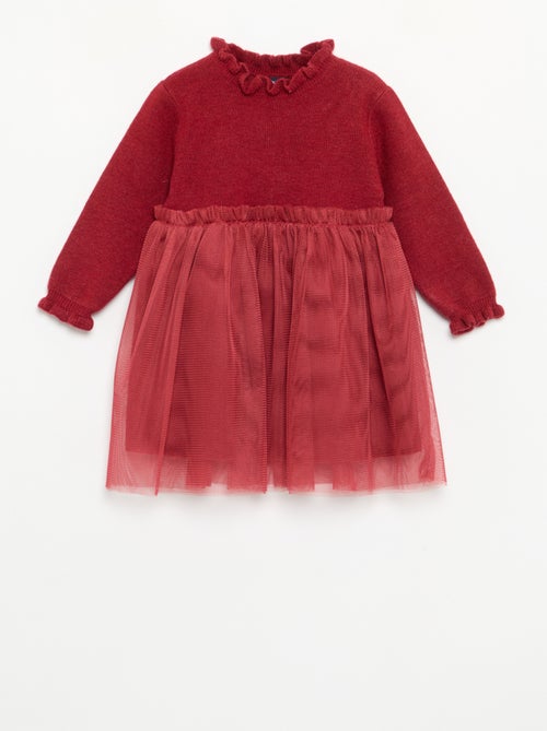 Vestido de manga larga de punto y tul - Kiabi