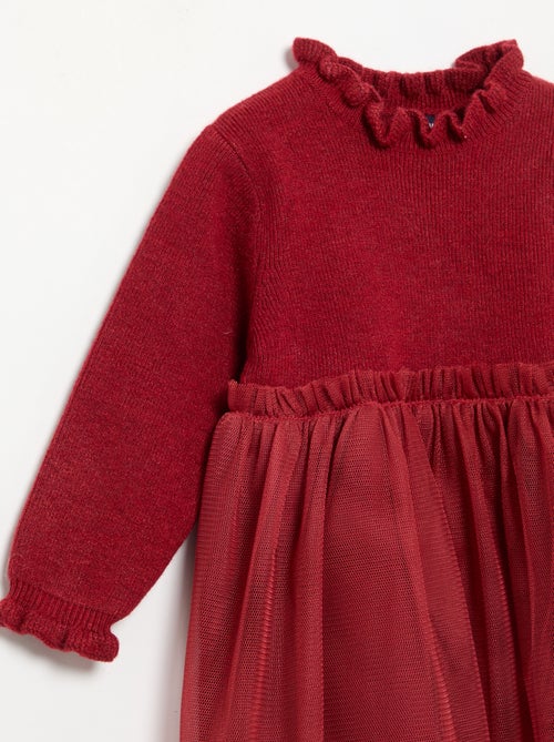 Vestido de manga larga de punto y tul - Kiabi