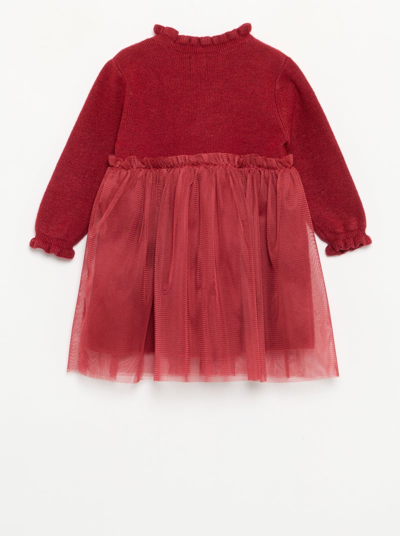 Vestido de manga larga de punto y tul Rojo - Kiabi