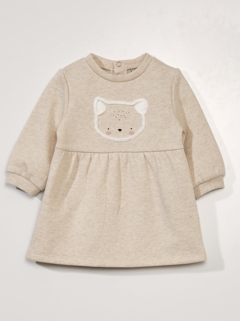 Vestido de manga larga de tejido de chándal BEIGE - Kiabi