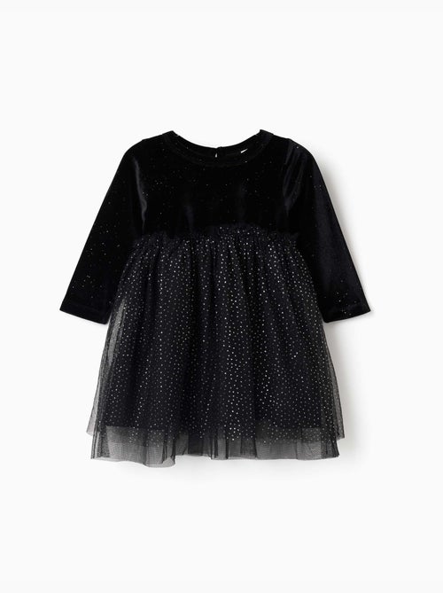 Vestido de manga larga de terciopelo y tul con lurex - Kiabi