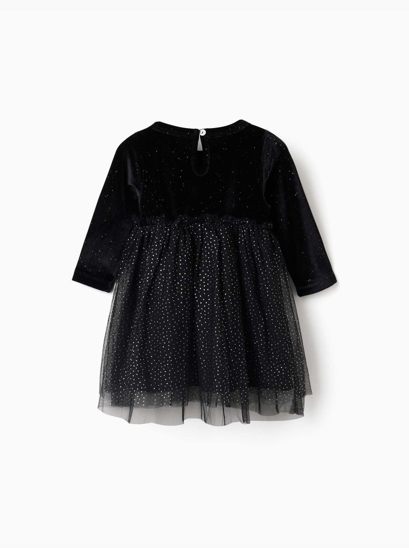 Vestido de manga larga de terciopelo y tul con lurex Negro Negro - Kiabi