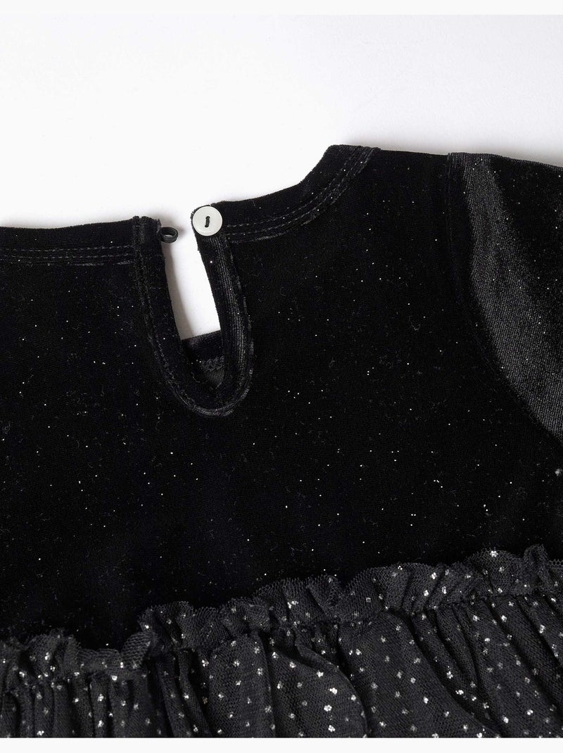 Vestido de manga larga de terciopelo y tul con lurex Negro Negro - Kiabi