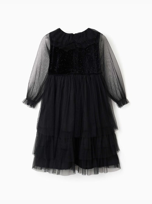 Vestido de manga larga de terciopelo y tul con volantes - Kiabi Vestido de manga larga de terciopelo y tul con volantes - Kiabi