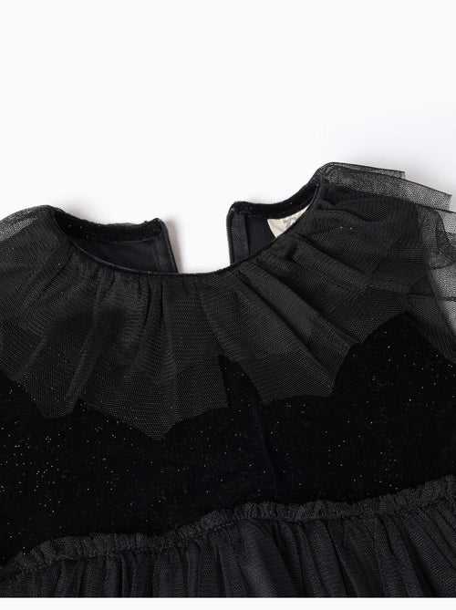 Vestido de manga larga de terciopelo y tul con volantes - Kiabi Vestido de manga larga de terciopelo y tul con volantes - Kiabi