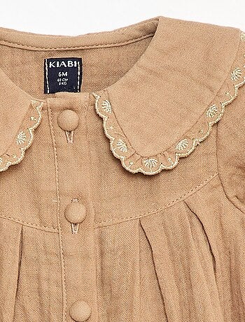 Vestido de manga larga en gasa de algodón