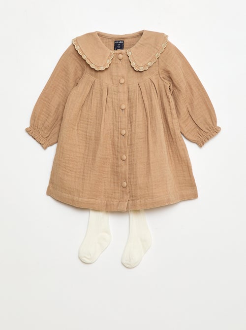 Vestido de manga larga en gasa de algodón - Kiabi