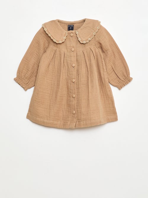 Vestido de manga larga en gasa de algodón - Kiabi