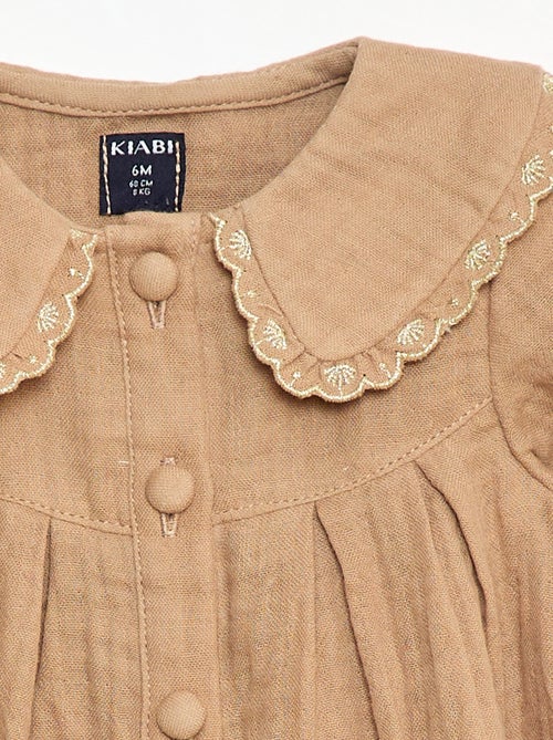 Vestido de manga larga en gasa de algodón - Kiabi