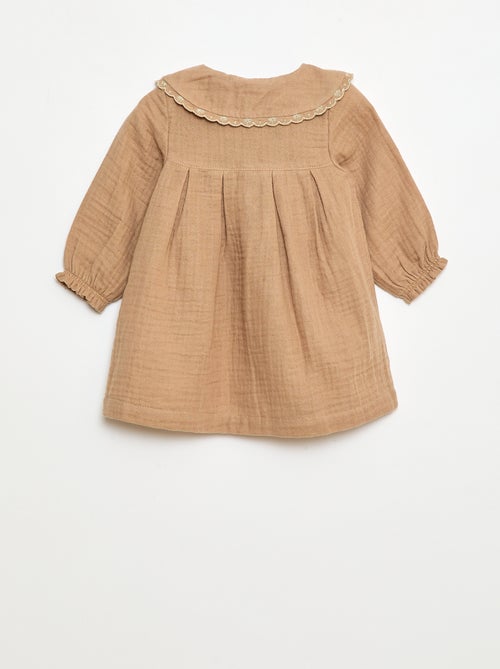 Vestido de manga larga en gasa de algodón - Kiabi