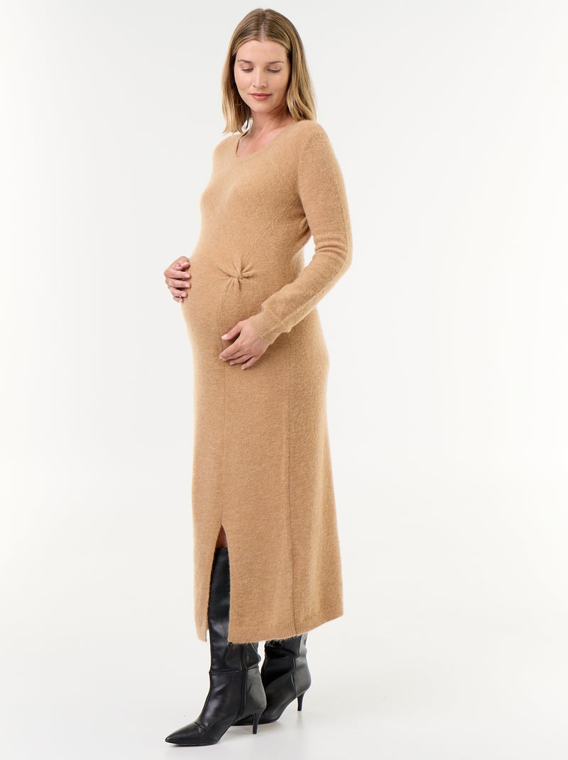 Vestido de maternidad de lana mezclada Beige - Kiabi