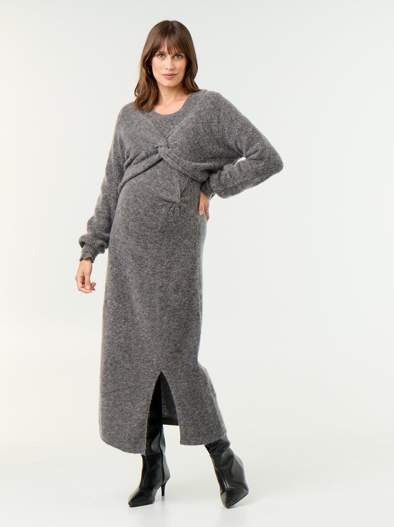 Vestido de maternidad de lana mezclada Gris - Kiabi