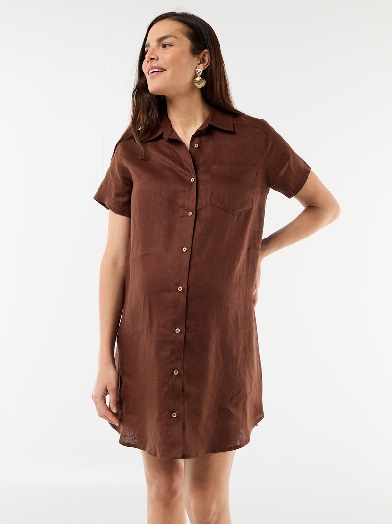 Vestido de maternidad de lino Marron - Kiabi