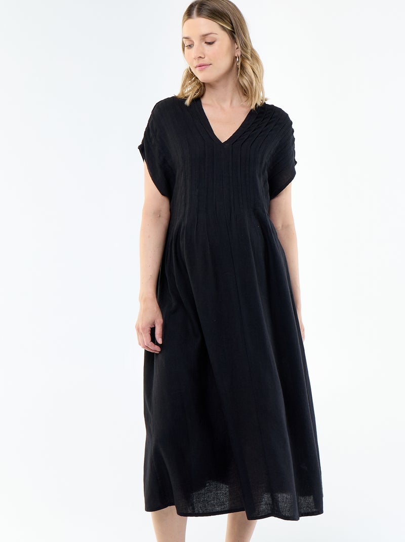 Vestido de maternidad de lino mezclado Negro - Kiabi