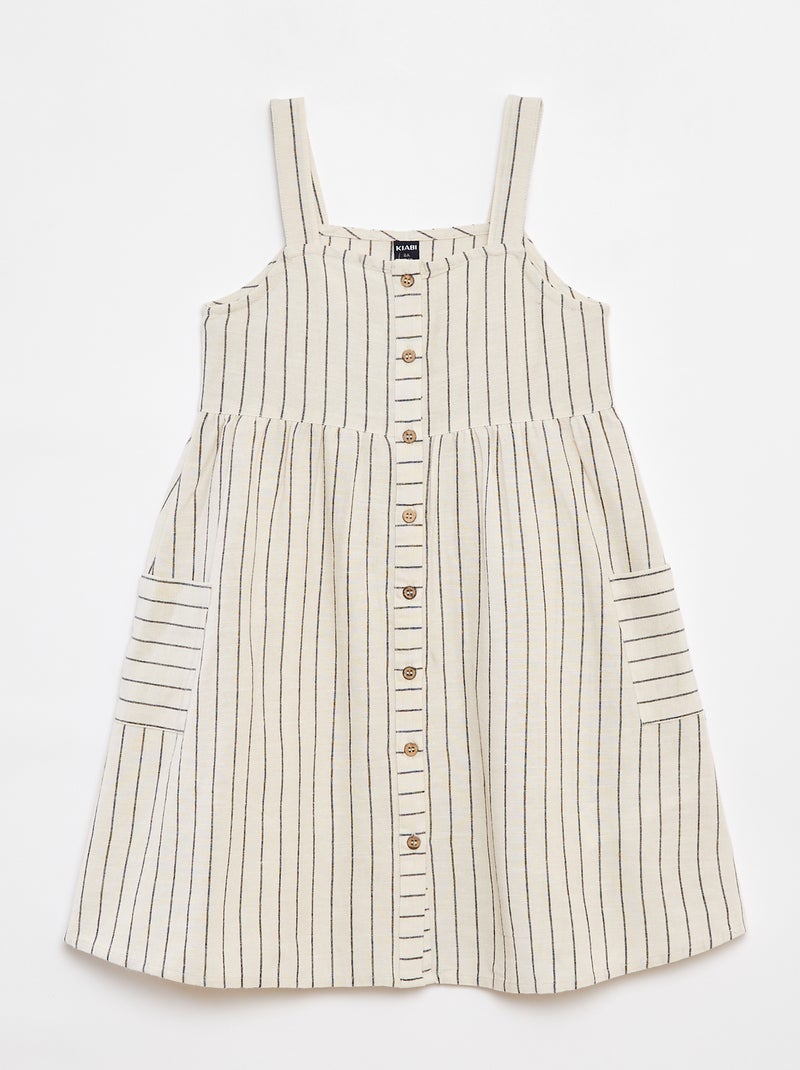 Vestido de mezcla de lino con cierre de botones Beige - Kiabi