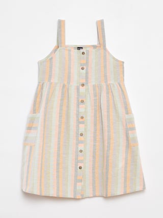 Vestido de mezcla de lino con cierre de botones