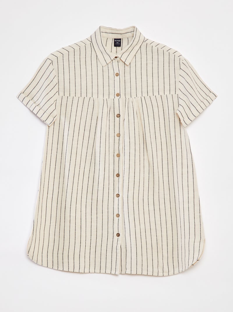 Vestido de mezcla de lino con cuello de camisa BEIGE - Kiabi