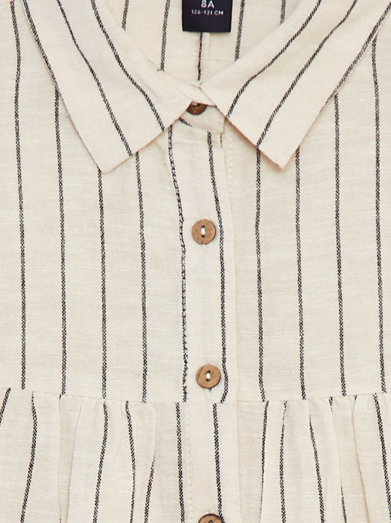 Vestido de mezcla de lino con cuello de camisa BEIGE - Kiabi