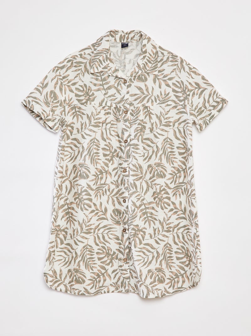 Vestido de mezcla de lino con cuello de camisa Blanco - Kiabi