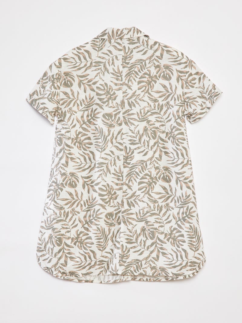 Vestido de mezcla de lino con cuello de camisa Blanco - Kiabi