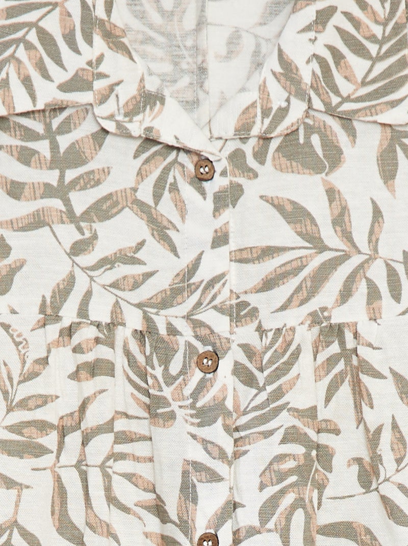 Vestido de mezcla de lino con cuello de camisa Blanco - Kiabi