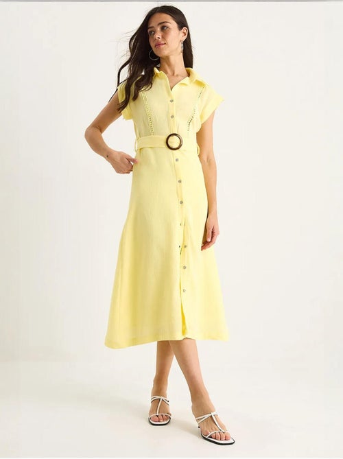 Vestido de muselina con detalle de encaje, cierre de botones, cinturón y forro. Lucci - Kiabi