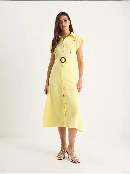 Vestido de muselina con detalle de encaje, cierre de botones, cinturón y forro. Lucci - Kiabi