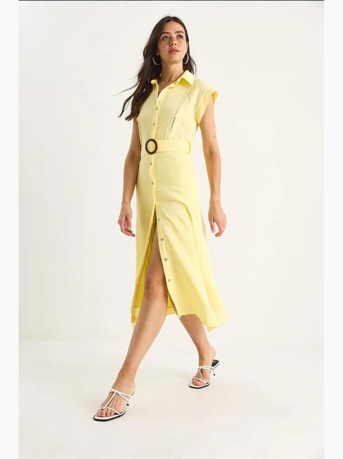 Vestido de muselina con detalle de encaje, cierre de botones, cinturón y forro. Lucci - Kiabi