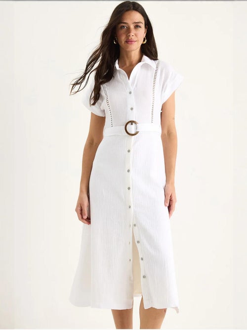 Vestido de muselina con detalle de encaje, cierre de botones, cinturón y forro. Lucci - Kiabi