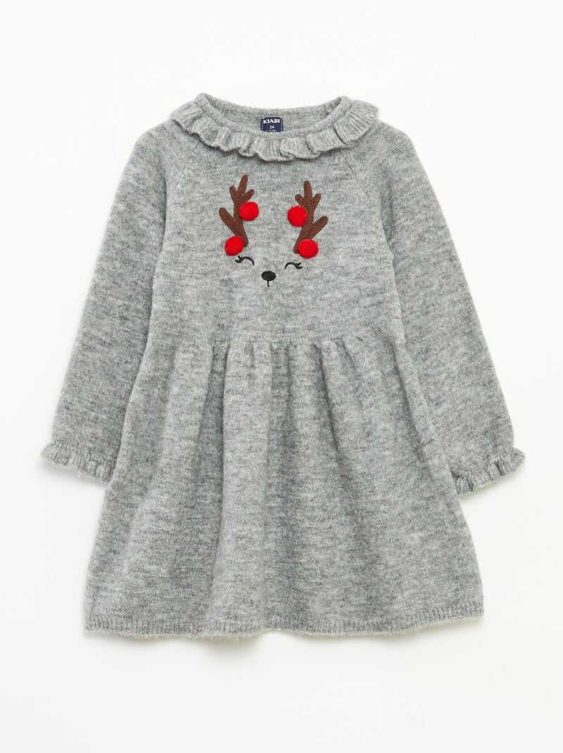 Vestido de Navidad con cuello volante Gris - Kiabi