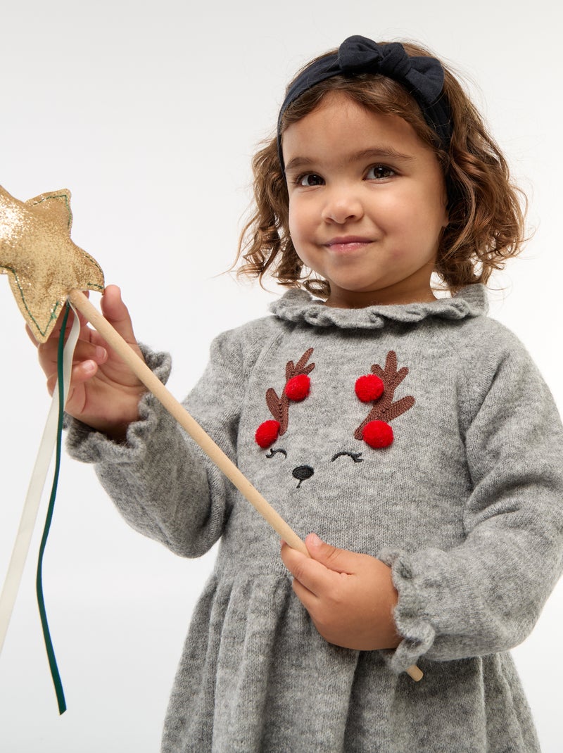 Vestido de Navidad con cuello volante Gris - Kiabi