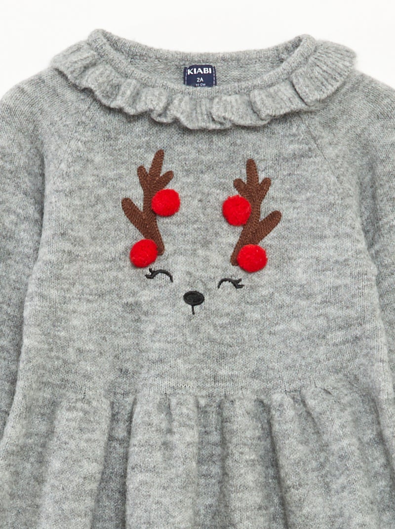 Vestido de Navidad con cuello volante Gris - Kiabi