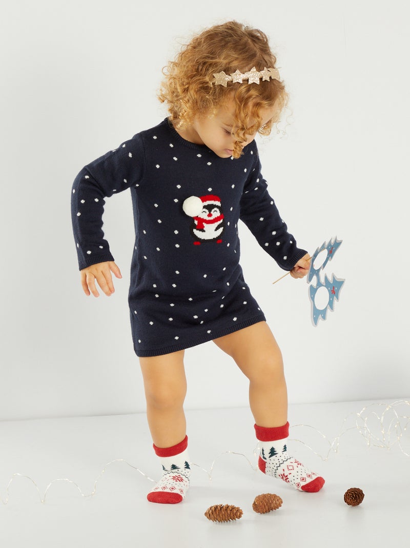 Vestido de Navidad con estampado de pingüino NEGRO - Kiabi