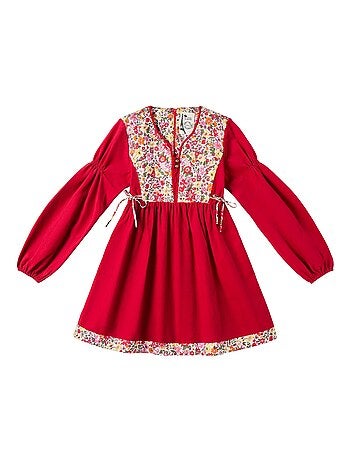 Vestido de Navidad para Niña | Terciopelo Rojo con Estampado Liberty | MARGOT