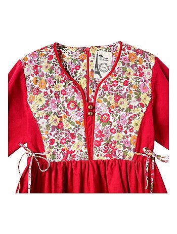 Vestido de Navidad para Niña | Terciopelo Rojo con Estampado Liberty | MARGOT