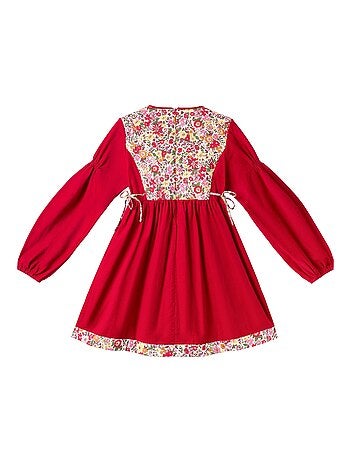 Vestido de Navidad para Niña | Terciopelo Rojo con Estampado Liberty | MARGOT