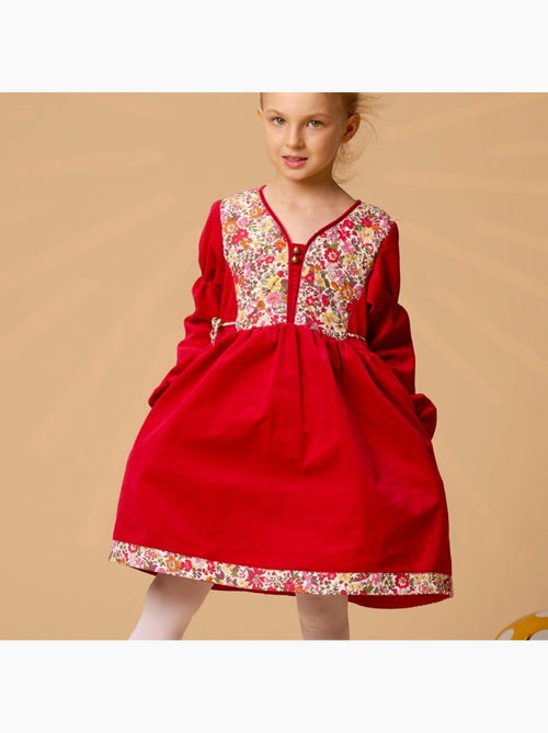 Vestido de Navidad para Niña | Terciopelo Rojo con Estampado Liberty | MARGOT - Kiabi