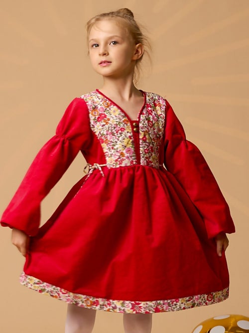 Vestido de Navidad para Niña | Terciopelo Rojo con Estampado Liberty | MARGOT - Kiabi