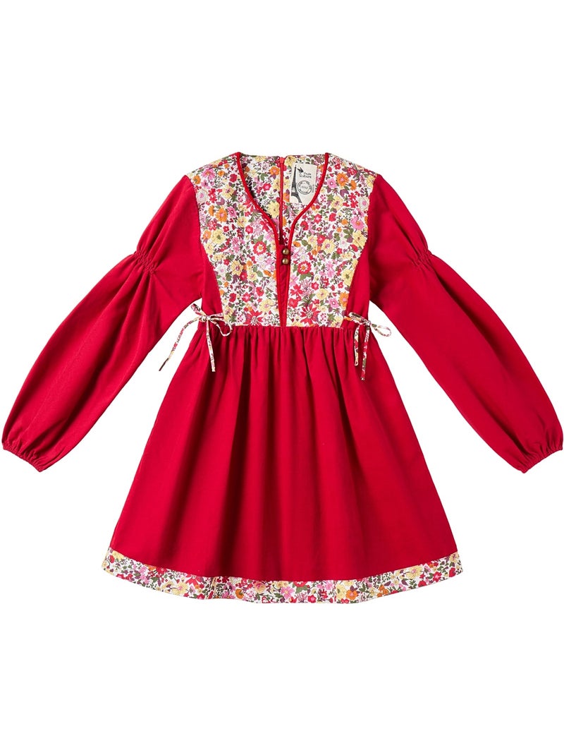 Vestido de Navidad para Niña | Terciopelo Rojo con Estampado Liberty | MARGOT Rojo - Kiabi