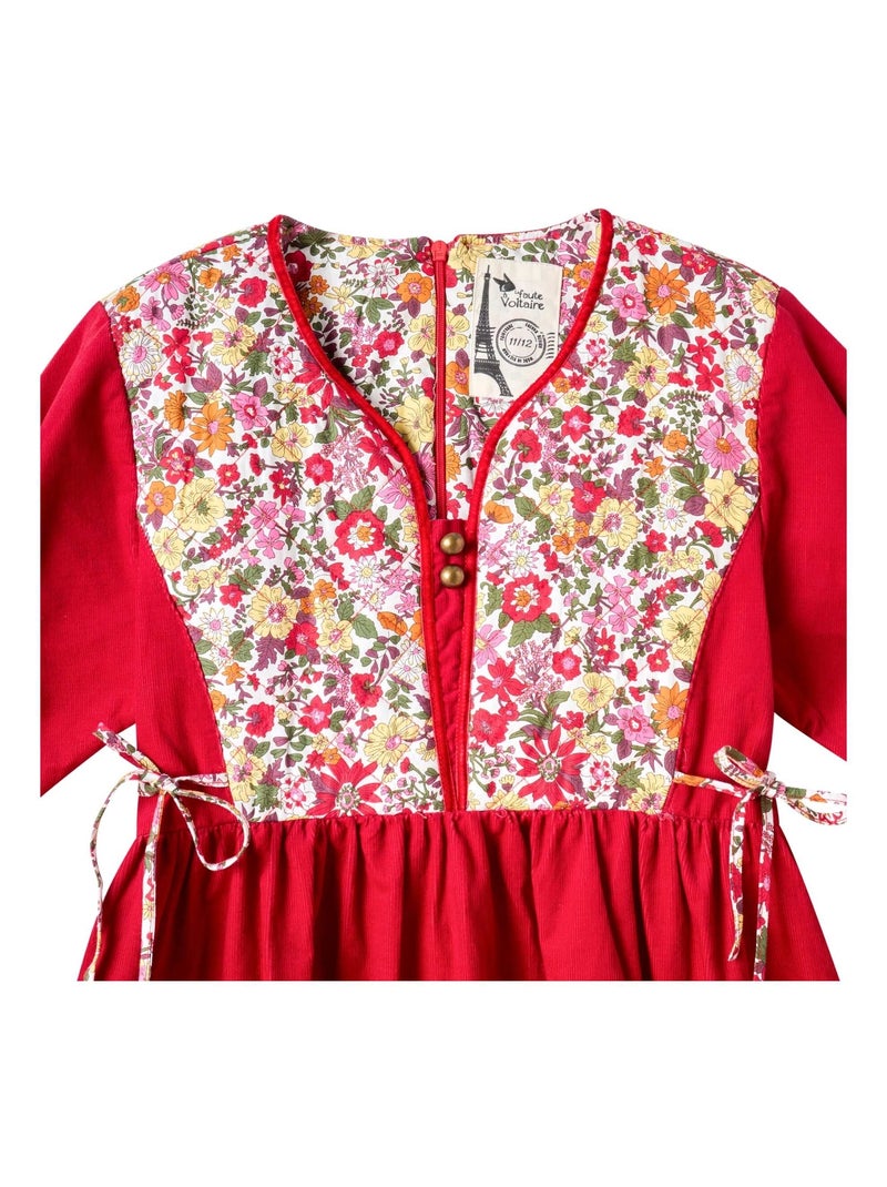 Vestido de Navidad para Niña | Terciopelo Rojo con Estampado Liberty | MARGOT Rojo - Kiabi