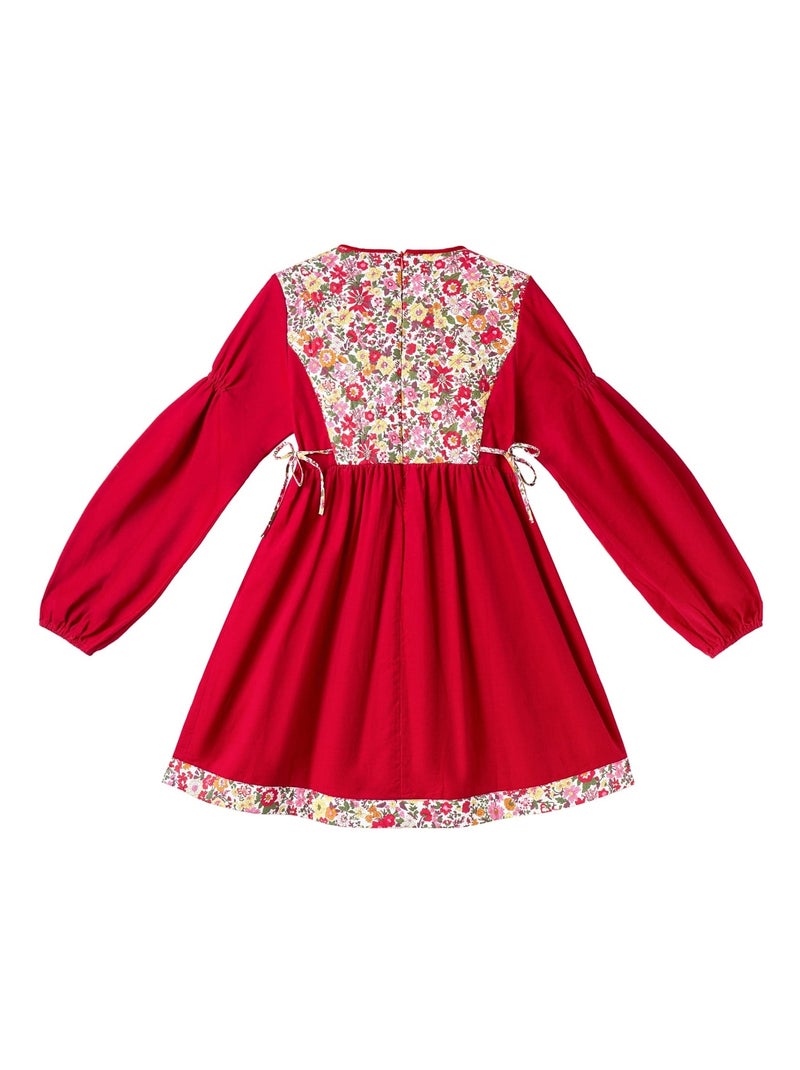 Vestido de Navidad para Niña | Terciopelo Rojo con Estampado Liberty | MARGOT Rojo - Kiabi