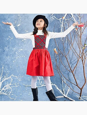 Vestido de Navidad para Niña | Terciopelo y Tartán Rojo | CHRISTMAS