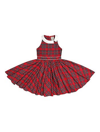 Vestido de Navidad que Gira para Niña | Cuadros Tartan Rojos | HEPBURN