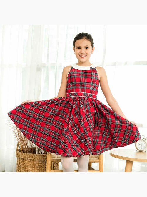 Vestido de Navidad que Gira para Niña | Cuadros Tartan Rojos | HEPBURN - Kiabi