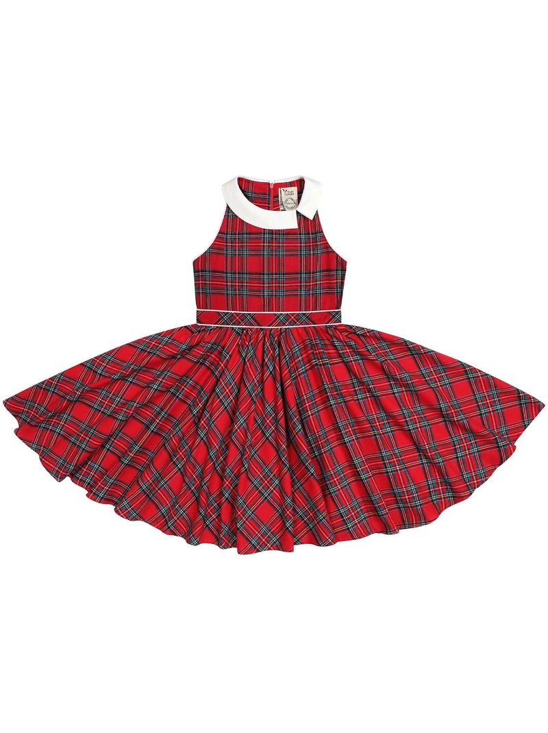 Vestido de Navidad que Gira para Niña | Cuadros Tartan Rojos | HEPBURN Rojo - Kiabi