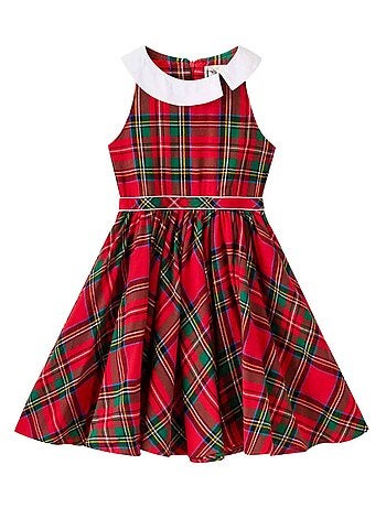 Vestido de Navidad que Gira para Niña | Cuadros Tartan Rojos | HEPBURN
